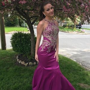 JOVANI raspberry embroidered prom dress!